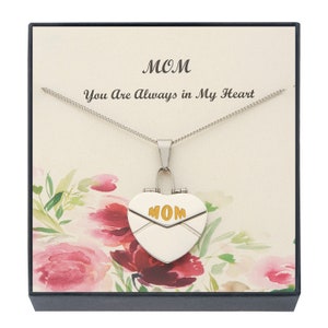 Collar de corazón de mamá de acero inoxidable para mujer, mamá mamá, siempre estás en mi corazón Regalos de collar con colgante de medallón de hija, 18.0 in