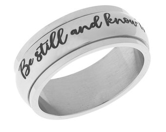 Bague spinner 8 mm pour femme - Restez immobiles et sachez que je suis Dieu... Bague d'inspiration religieuse chrétienne pour le soulagement de l'anxiété et du stress
