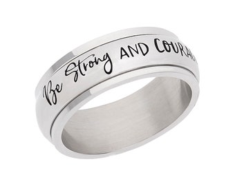 Anillo giratorio para mujer de 8 mm - Sea fuerte y valiente Josué 1: 9 .. Anillo de inspiración religiosa cristiana Alivio de la ansiedad y el estrés