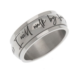 8mm Women's Spinner Ring - I Will Walk By Faith Even When I Cannot See.. Christian Religious Inspirational Ring Anxiety & Stress Relief