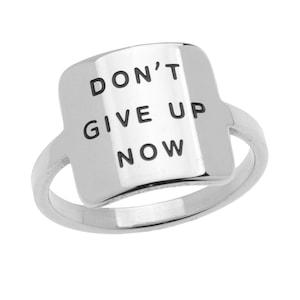 Geometryczny kwadratowy damski pierścionek ze stali nierdzewnej - Don&#39;t Give Up Now Motywująca biżuteria i prezenty, rozmiary od 6 do 9