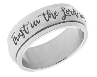 Bague Spinner pour femme de 8 mm - Faites confiance au Seigneur de tout votre cœur. Bague d'inspiration religieuse chrétienne Anxiété et soulagement du stress