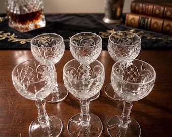 Vintage Pickard "Starlight & Rose" Etched Crystal Cordial Glasses - Set of 6