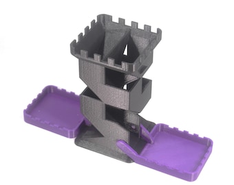 Torre de dados tipo castillo con bandejas plegables para D&D, varios colores