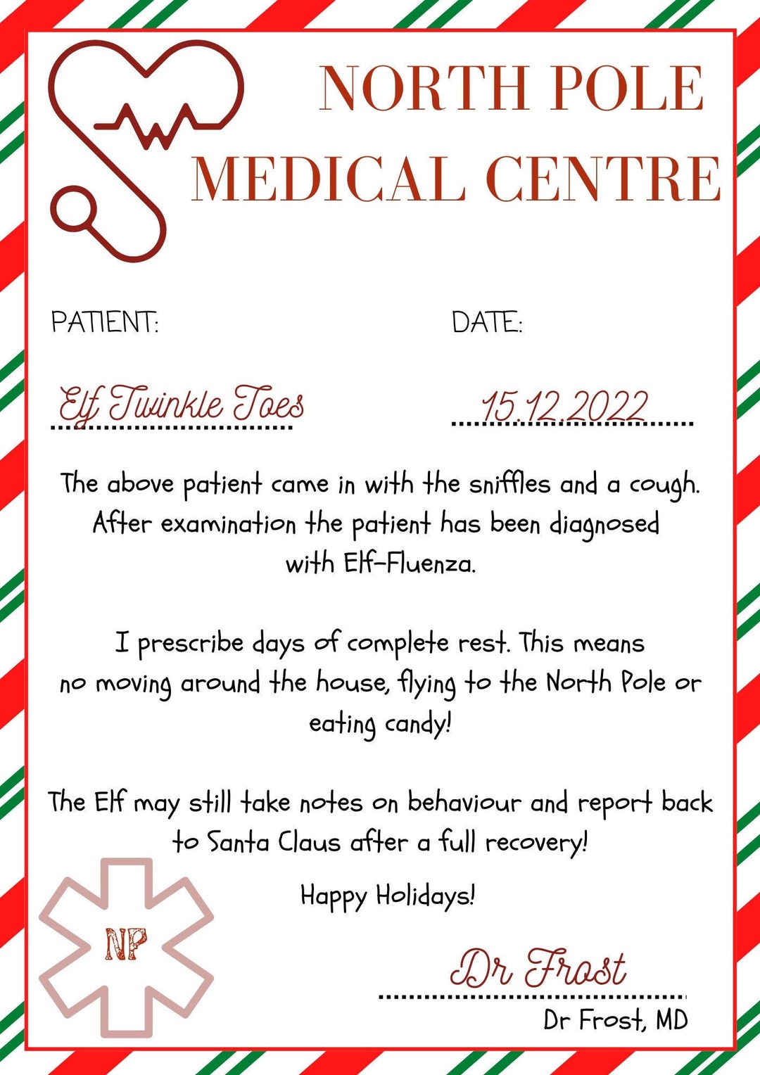 elf-sick-note-elf-sick-certificate-letter-from-north-pole-etsy