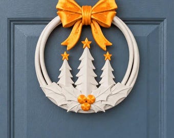 Evergreen Wreath - 3D Printed Christmas Pine Tree and Bow Wall Decor