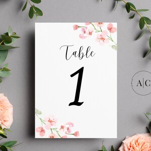 Blush Floral Table Number Template | Wedding Watercolor Table Number Template, Instant Download, 4x6 and 5x7