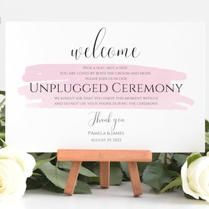 Blush Watercolor Unplugged Ceremony Welcome Sign Template | Pick a Seat Not a Side Sign Editable