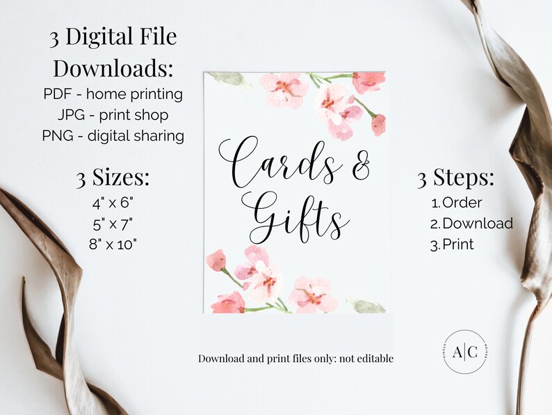 Printable Watercolor Floral Wedding or Bridal Shower Cards and Gifts ...