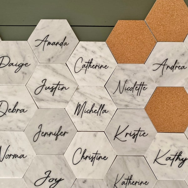 Marble Hexagon Personalized Party Favor Coaster Place Card Wedding Favor Gift Escort Card 4 inch