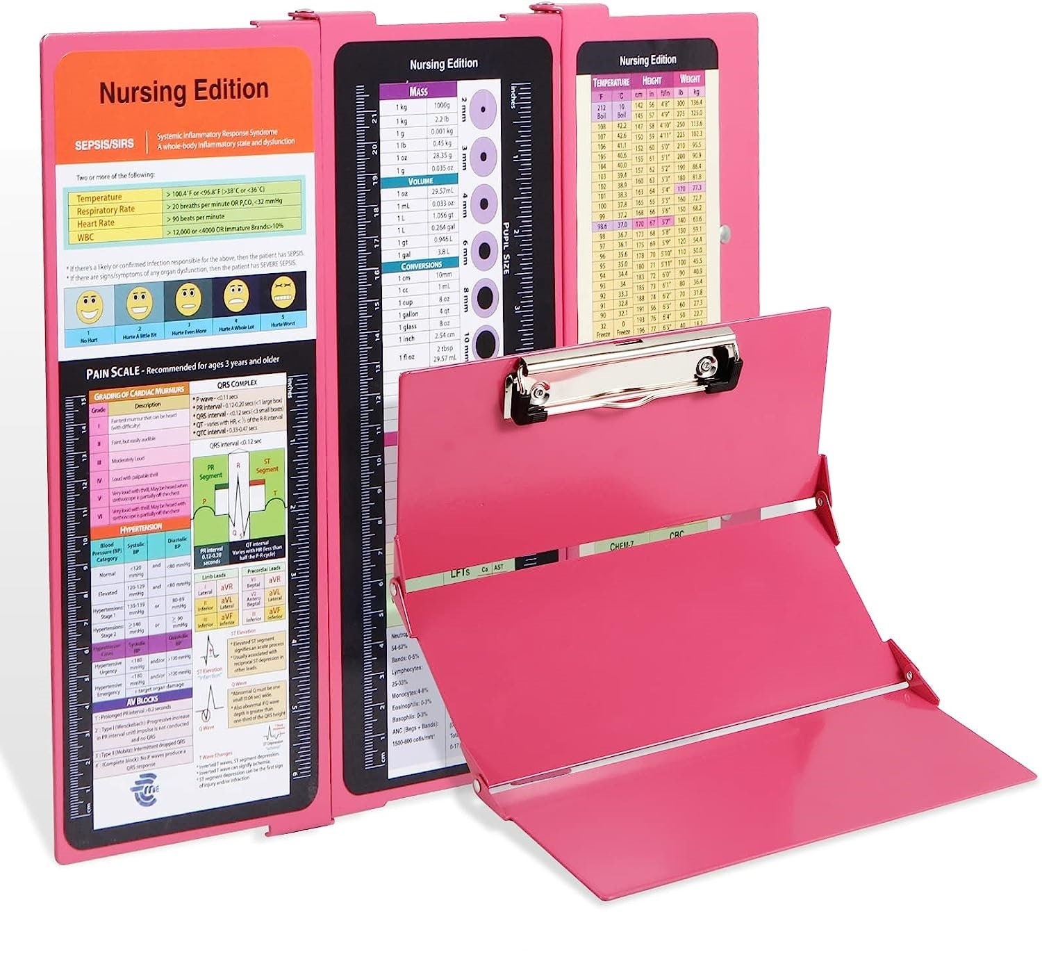 Nursing Clipboard With Nursing and Medical Edition Cheat Sheets 3 Layers Foldable Nurse Notepad