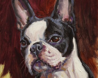 Framed Print of Boston Terrier Oil Painting / Gift for Dog Lovers / Original Oil Print / Print of Pet / Dog Print / Dog Print / Pet Lovers