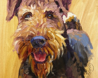 Airedale Terrier Canvas Print, Dog Portrait, Wall Decor, Original Oil print on Canvas, Dog Lover