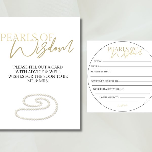 PEARLS OF WISDOM | Bridal Shower Advice Card & Sign, Classic, Timeless, Aesthetic