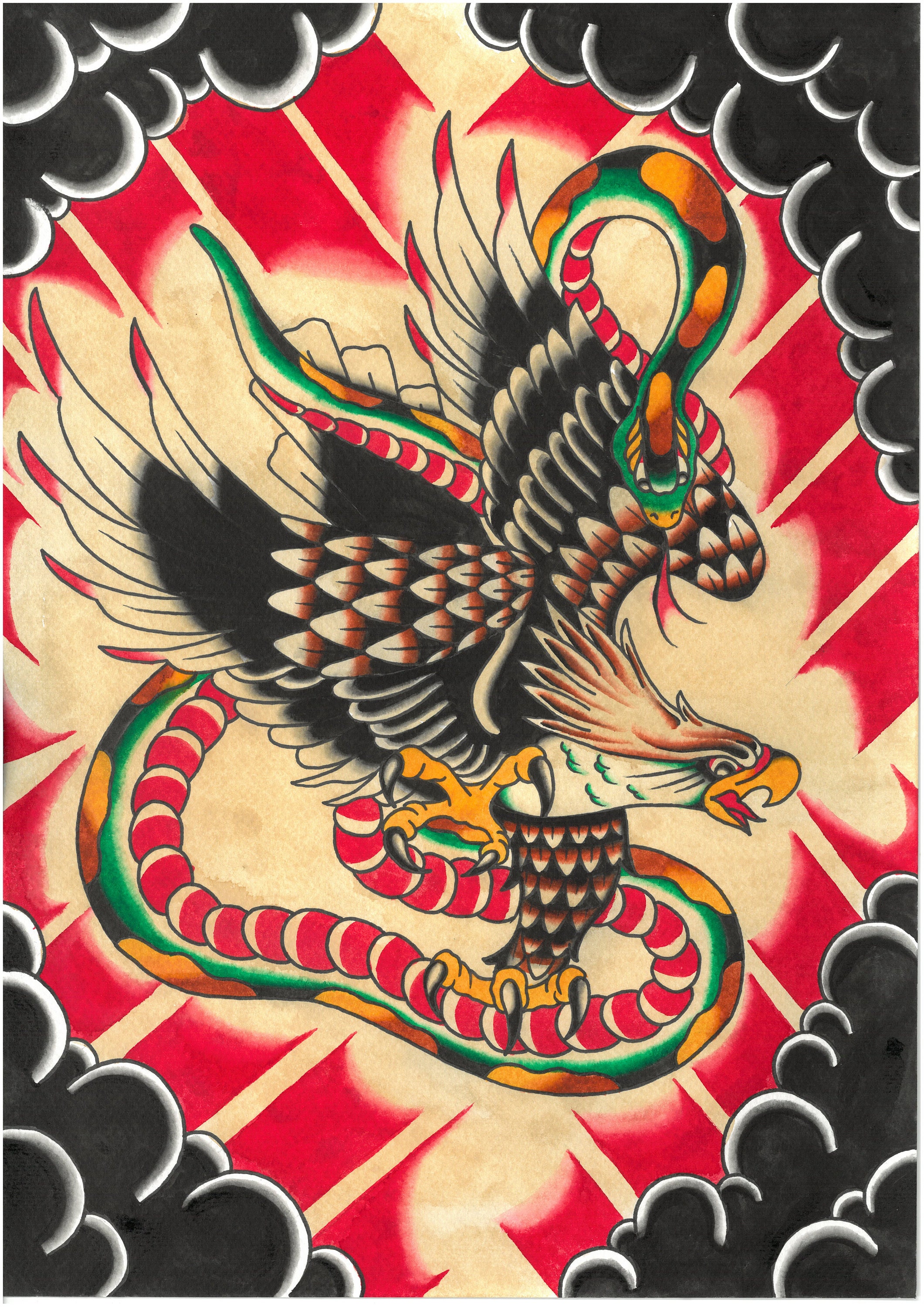 Vintage Eagle Colour Tattoo