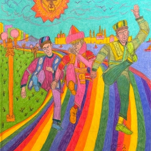 Kicks in Kazan, art male dance trio gay art romantic queer love LGBTQ art colorful happy gay Russian dancing gay dance art art brother gay