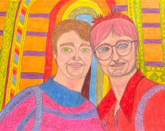 Boedapest, kunst vrouwen paar homo kunst romantisch queer liefde LGBTQ kunst kleurrijk gelukkig homo kunst zusters Europa dochters kunst vrouwen meisjes kunst zusters