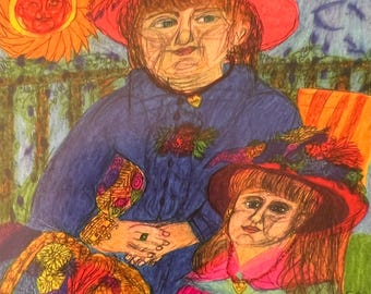 Bloemenmand, kunst vrouwen bloemen Renoir zusters kunst romantisch queer liefde LGBTQ kunst kleurrijk gelukkig homo kunst zusters kunst vrouwen meisjes kunst bloemen