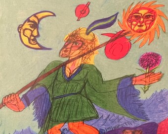 De dwaas, kunst homo mannelijke tarot kunst romantisch queer liefde LGBTQ kunst bloemen gelukkig homo erotische homo kunst homo man homo kunst tarot dwaas kaart kunst hond homo