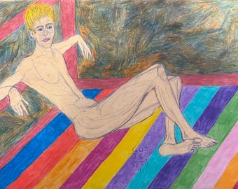 Tommy's on Deck, kunst homo man naakte kunst romantisch queer liefde LGBTQ kunst naakt man gelukkig homo naakt seks kunst erotische homo kunst homo man naakt kunst naakt