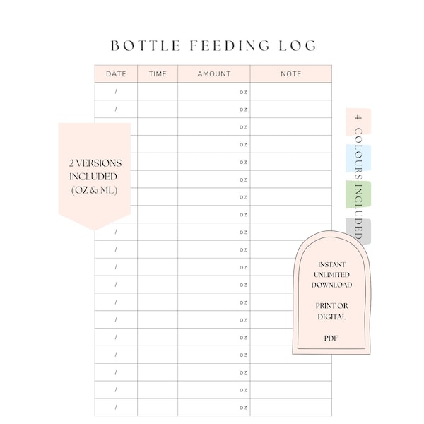 BOTTLE FEEDING LOG Formula Breastmilk Fed Baby Feeding Baby Tracker Newborn Planner Baby Milk Log Newborn Milk Log Track Newborn Feeding Log