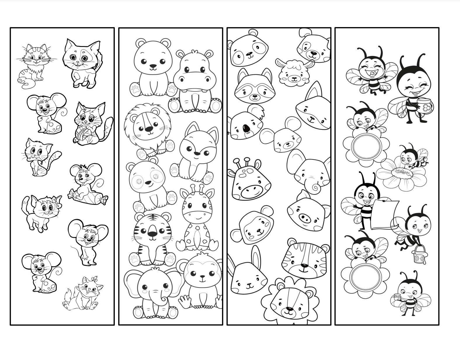 4 Printable Animal Coloring Bookmarks for Kids - Etsy