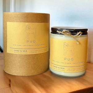 Pug Dog Scented Candle • 100% Soy Wax Handcrafted Small Batch • Great Gift for Pug Lovers • Dog Themed Candles