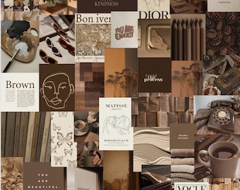 80pcs Brown and Beige Wall Collage Kit - Dorm and Room Decor