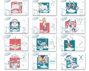 Zodiac Sign Printable Greeting Cards: Astrology Birthday Gift (Digital Download)