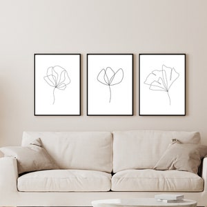 Minimalistic Flower Wall Art, Abstract Digital Prints, Minimalist Home Decor