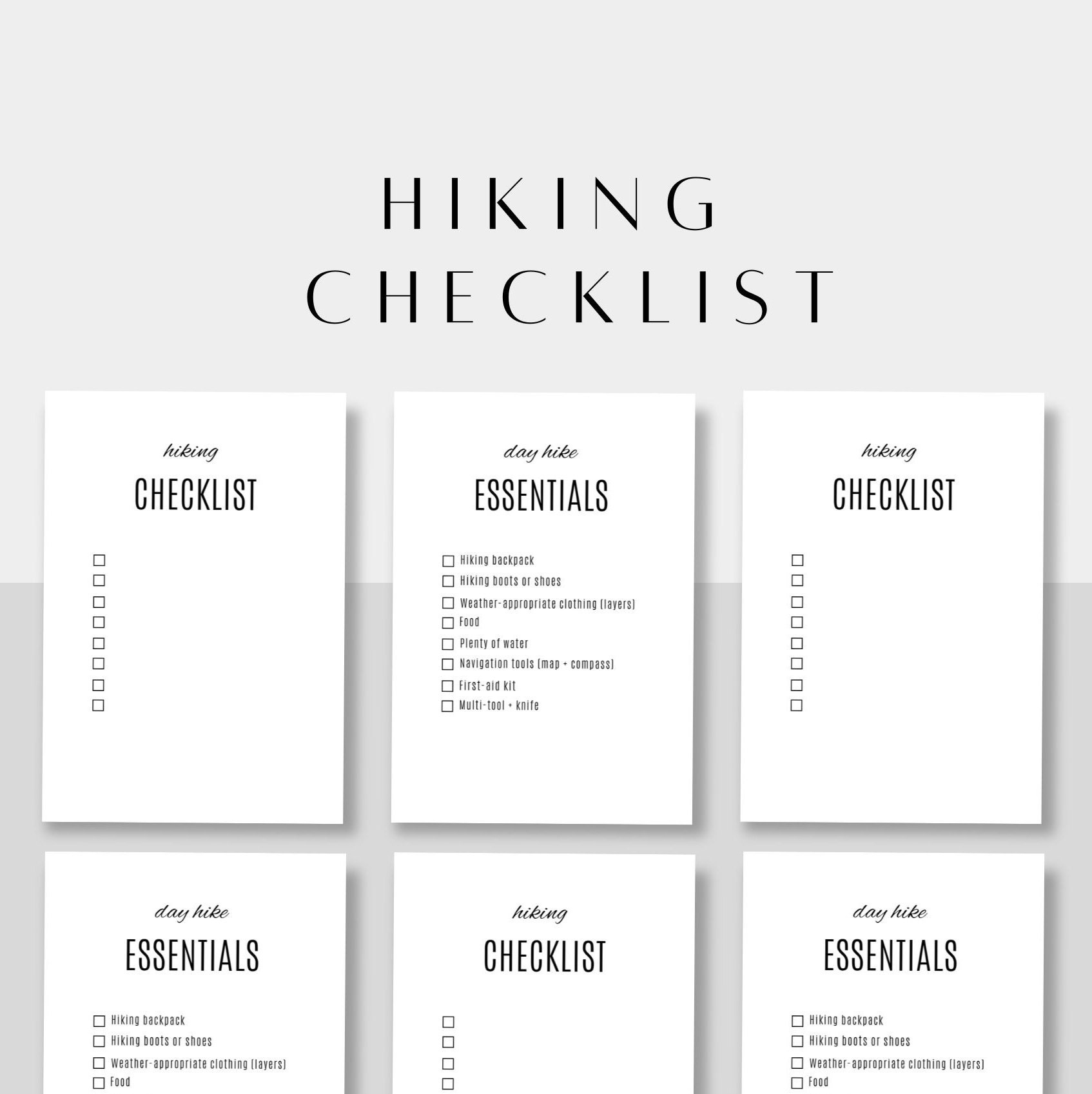 Easy to Use Hiking Checklist, Download and Print Instantly, Day