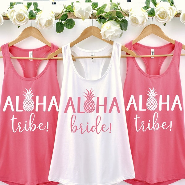 Aloha Bride, Aloha Beaches, Aloha Tribe, Hawaii Bachelorette Party Shirts, Hawaii Wedding, Cruise Bachelorette, Bridesmaid Tanks