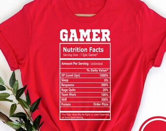 Gamer Nutrition Facts T-Shirt, Video Game Lover Tee