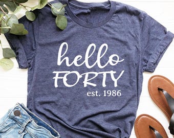 Hello Forty Shirt, 40th Birthday Gift, Est. 1986, Women's Birthday Tee