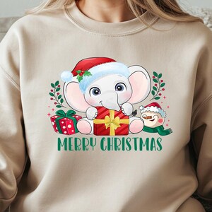 Merry Christmas Elephant Cute Sweatshirt, Cute Elephant Sweatshirt, Christmas Lights Sweater,Christmas Animals Shirt,Adorable Elephant Shirt