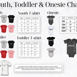 a poster showing the sizes of a toddler and onesie shirt
