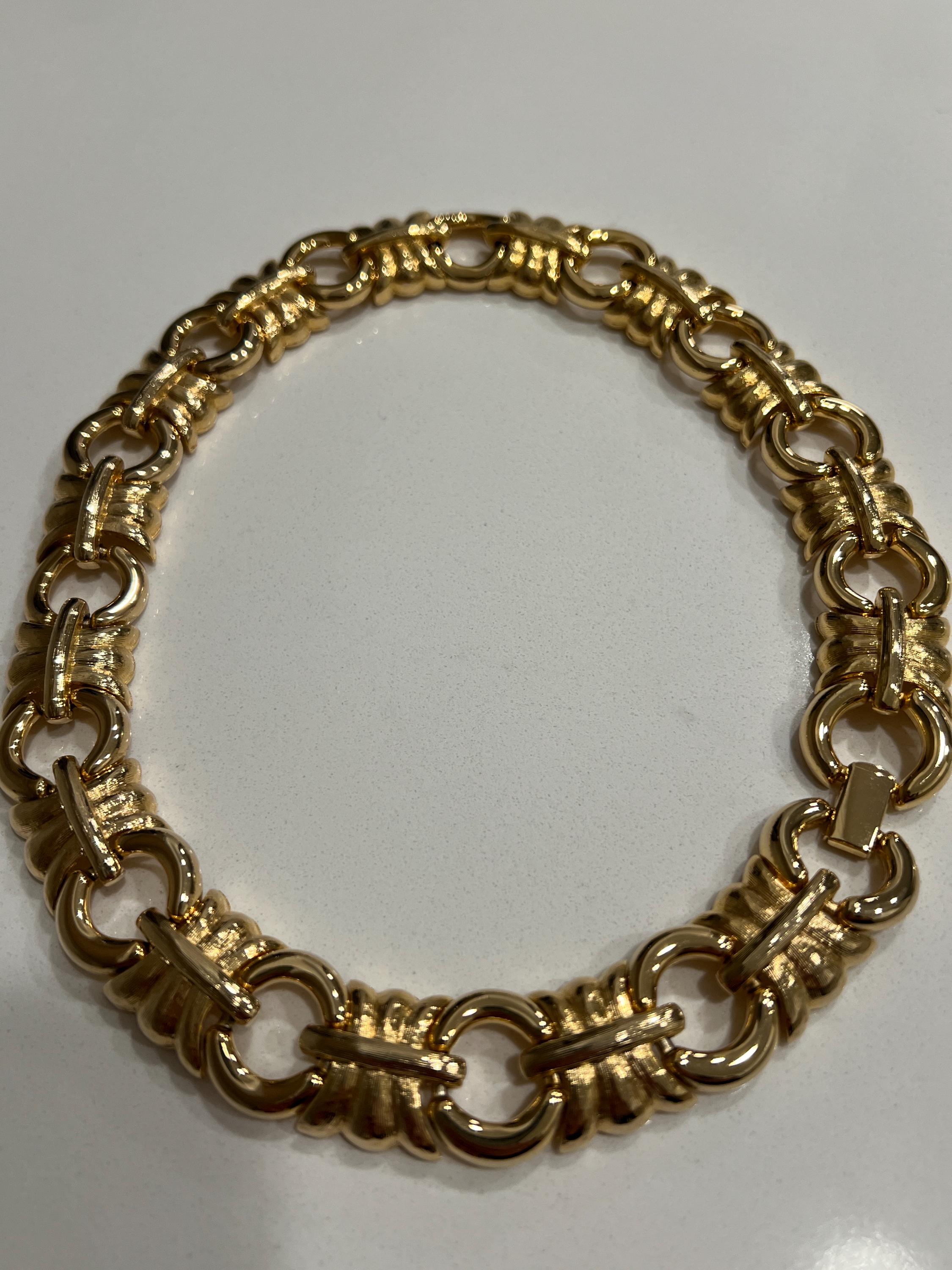 Vintage 80s GIVENCHY Choker Necklace O-link Brushed Gold Tone 