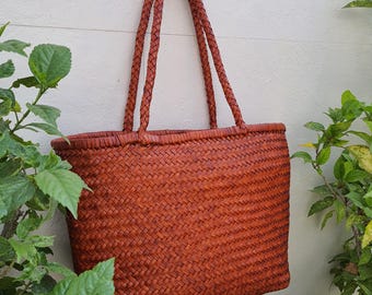 Sac fourre-tout en cuir tressé Ember : sac à main à bandoulière tressé pleine fleur fabriqué à la main