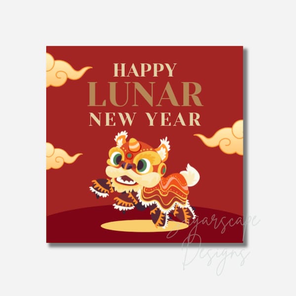 Happy Lunar New Year 2"x2" INSTANT DIGITAL DOWNL0AD tag