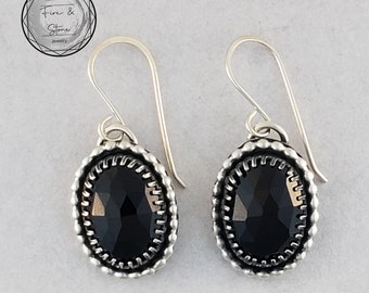 Rose Cut Black Spinel Sterling Silver Drop Earrings
