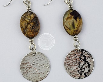 Hammered Sterling Silver Picasso Jasper Drop Earrings