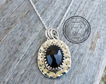 Handmade Black Spinel Sterling Silver Pendant Necklace: Diamond-Cut Chain