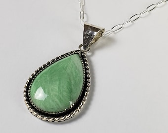Handmade Teardrop Variscite Sterling Silver Pendant with Chain