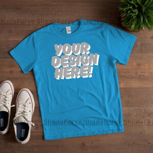 Comfort Colors 1717 Light Blue T-Shirt Mockup | Flat Lay Blank Tee for POD Stores | Unisex Apparel Display