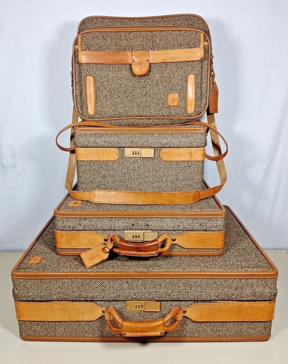 Vintage Lot of 4 Hartmann Tweed & Leather Luggage… - image 1