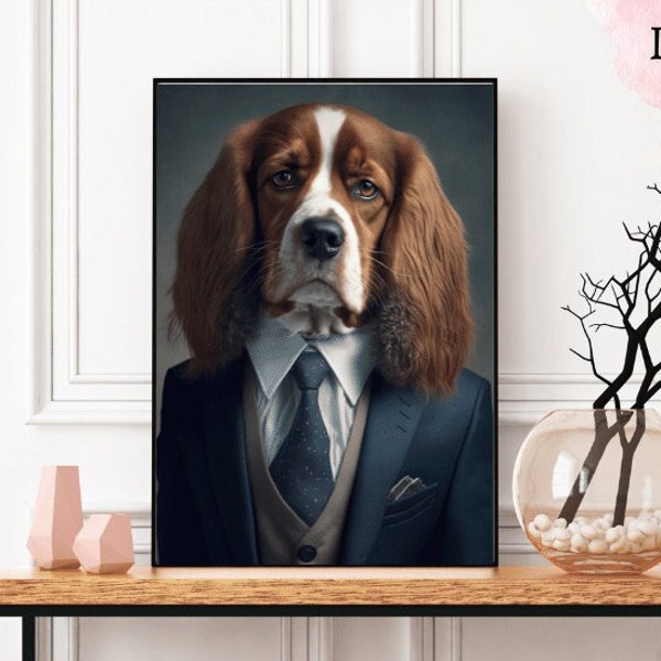 Dog in suit portrait,Animal,Zoo,Abstract Wall Art,Contemporary,Wall Decor,Printable,Living room,Print,Poster,Digital Download,Picture,Zodiac