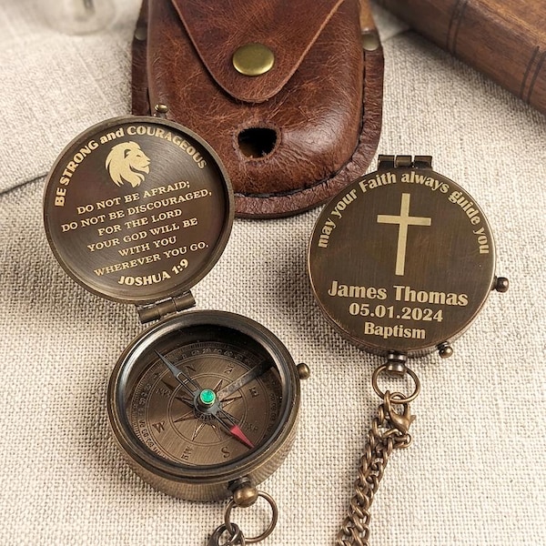 adult baptism gift for men and women, personalized functional brass compass, sentimental keepsake, christian faith gift, religious keepsake