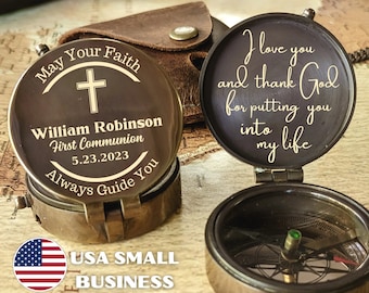 First Communion gift, personalized compass, educational gifts, godson present, keepsake, gift ideas for baptism, brass functional compass