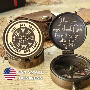 Viking Vegvisir gift, Engraved Nordic Compass, adventure time gifts, handwriting present, Nautical compass personalized