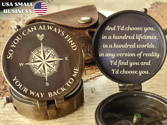 personalized compass, gift for him, anniversary gifts for boyfriend, long distance gift, Valentine's Day Gifts, engraved compass, husband